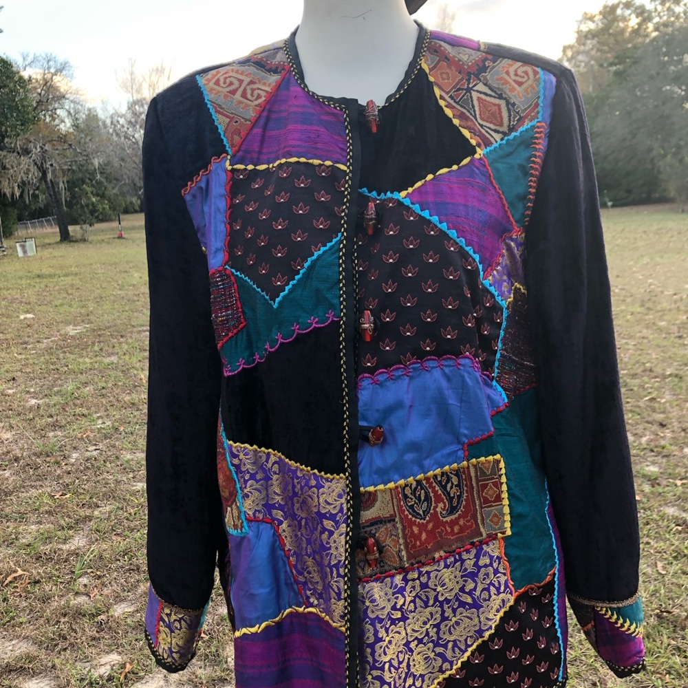 Classy Allure Patch Work Jacket Size M Button Fro… - image 1